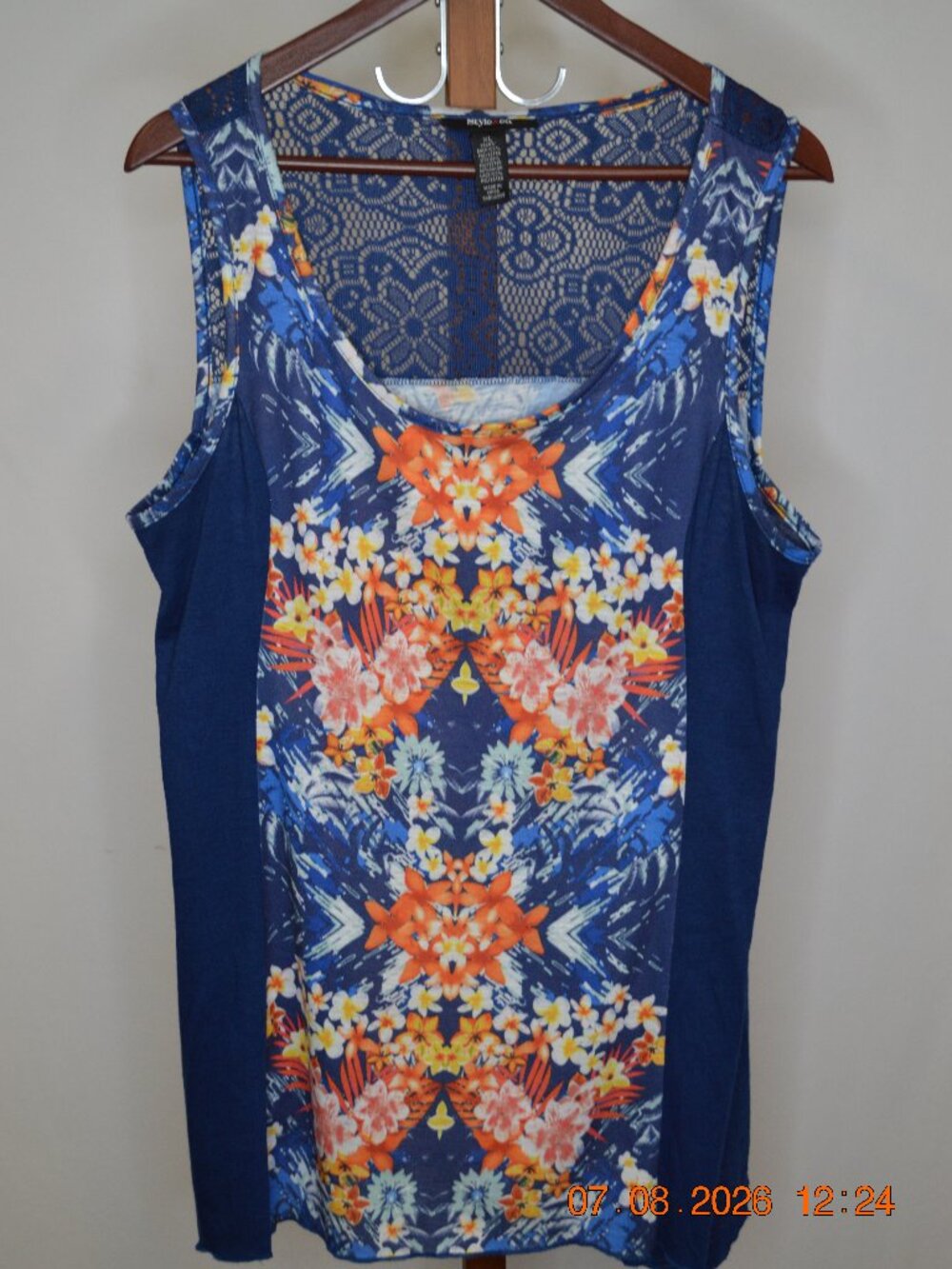 Talbots Women's XL Navy Floral Sleeveless Lace Back Tank Top